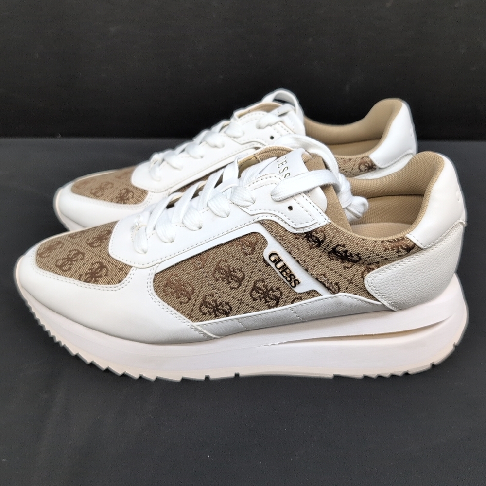 Guess Energy Low-Top Women's Logo Running Trainers Sneakers US 11 M White Brown